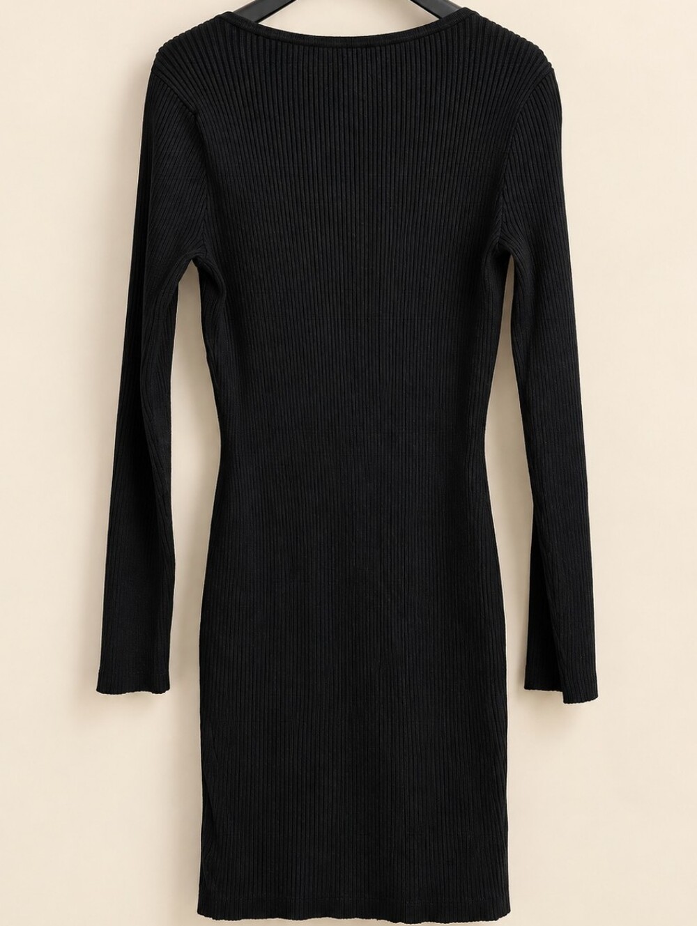 Hollister Black Ribbed Knit Square Neck Bodycon Dress Size L - Picture 3 of 10